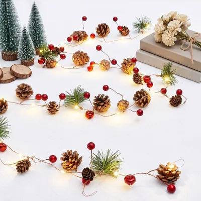 Lichterkette 2 m mit Tannenzapfen, 20 LED warmweiß
