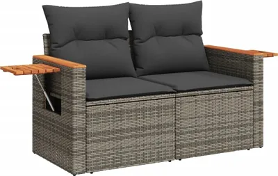 Image de vidaXL Canapé de jardin 2 places avec coussins Gris Poly rotin