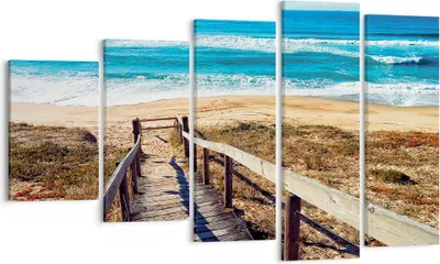 Produktbild von Bild auf Leinwand - Leinwandbild - 5 Teile - Meer Strand Eintritt - 100x60cm - Wand Bild - Wanddeko - Wandbilder - Leinwanddruck - Bilder - Wanddekoration - Leinwand bilder - Wandbild - EG100x60-4359