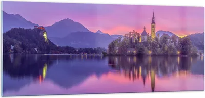Produktbild von Bilder auf glas - Landschaft Berg See Kirche - 100x40cm - Glasbilder - Wandbilder - Kunstdruck - zum Aufhängen bereit - Wanddekoration aus Glas - Glas Bilder - Wandbild auf Glas - GAB100x40-3208