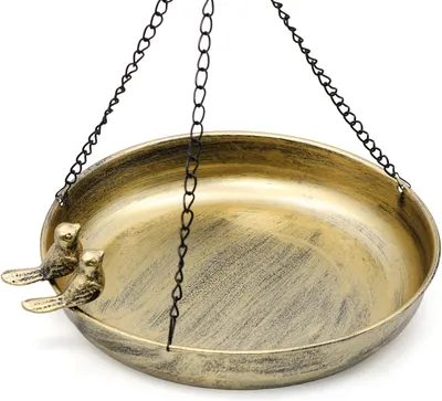 Imagen del producto de Bañera para pájaros colgante de metal con comedero, ideal para jardín y balcón, bebedero para aves