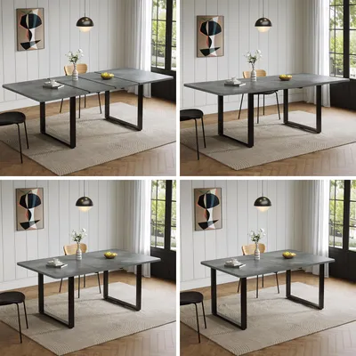Productafbeelding van Uitschuifbare eettafel, 140/180/220 x 80 cm, rechthoekig, geschikt voor 6-10 personen, tafelblad van MDF, metalen poten, verstevigde uitschuifrails, draagvermogen tot 100 kg, grijs