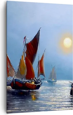 Produktbild von Bild auf Leinwand - Leinwandbild - Einteilig - Boote Sonne Fischer Angeln - 80x120cm - Wand Bild - Wanddeko - Wandbilder - Leinwanddruck - Wanddekoration - Leinwand bilder - Wandbild - PA80x120-2957
