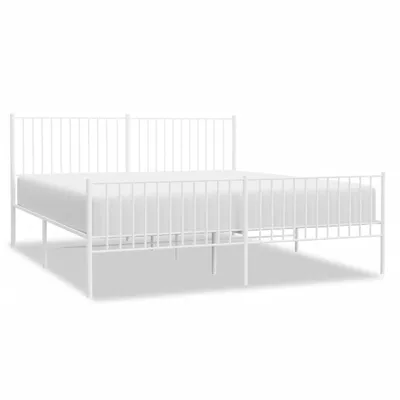 Zdjęcie produktu dla Metalowa Rama Łóżka Z Wezgłowiem I Zanóżkiem, Biała, 183X213 Cm Lumarko!
