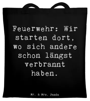 Produktbild von Mr. & Mrs. Panda Tote Bag Spruch Feuerwehrmann Helden - Schwarz - Geschenk, Shopping Tasche, Feuerwehr, Mut, Tragetasche, Berufsleben, heldenhafte Taten, baumwoll shopper