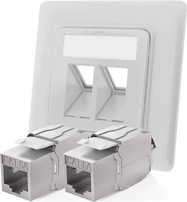 Immagine prodotto di hb-presa di rete digitale con 2 x modulo Keystone presa patch CAT6a RJ45 a incasso RAL9003