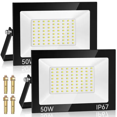 LED-Außenstrahler 50 W, 2 Stück, 5000 lm, 7000 K, schwarz