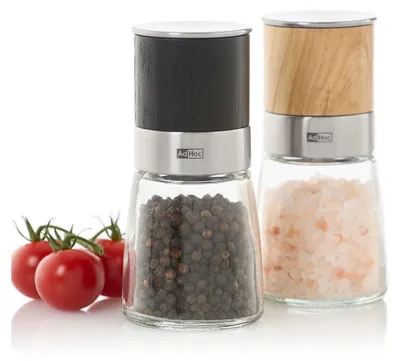 Produktbild von AdHoc Geschenk Set Salzmühle & Pfeffermühle Akasia, hochwertiges 2-er Gewürzmühlen-Set aus Glas | Edelstahl | Holz