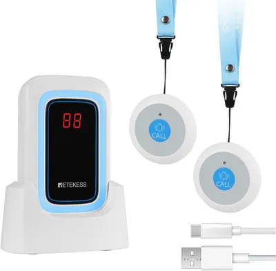 Produktbild von Retekess TH109S Pflege Pager, Drahtlose Rufglocke Für Ältere Menschen, 850 Fuß Reichweite, Einfach Zu Bedienen, Anpassbare Alarme, Häusliche Pflege