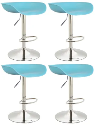 Produktbild von CLP 4er Set Barhocker Anaheim Kunststoff Trompetenfuß mit Fußstütze blau Gestell Farbe chrom
