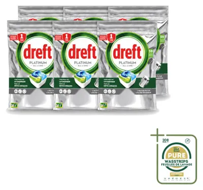 Produktbild von 6 x Dreft Platinum All-in-One Spülmaschinentabs Original - 879 g - Vorratspackung - 6 Stücke