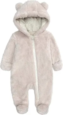 Produktbild von Winter – Fleece – Overall – Schneeanzug mit Kapuze – Für Neugeborene – Bär – Schneeanzug – Für Jungen und Mädchen – Einteiliger Anzug für 0-12 Monate – Beige