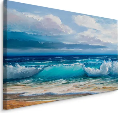 Produktbild von Fabelhafte Canvas LEINWAND BILDER 90x60 cm XXL Kunstdruck Strand Meer Wellen Gemalt