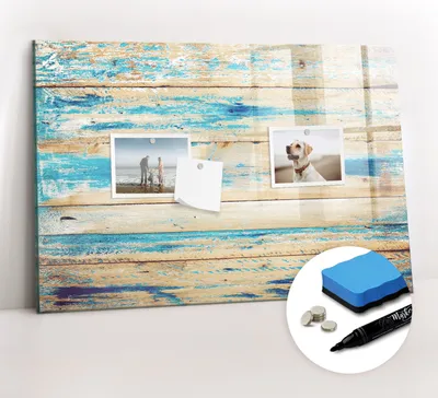 Produktbild von Magnetpinnwand Memoboard - Zubehörsatz - Schwarzer Marker + Schwamm + Magnete - 60 x 40 cm - Zerkratztes Holz