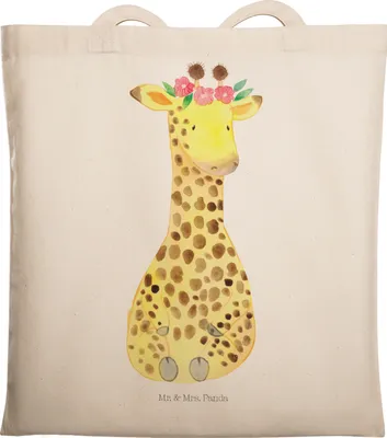Produktbild von Mr. & Mrs. Panda Tote Bag Giraffe Blumenkranz - Transparent - Geschenk, Afrika, Freundin, Shopping Tasche, Jutebeutel, Einkaufstasche, Tragetasche, Selbstliebe
