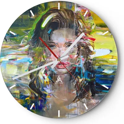 Produktbild von Wanduhr - Rund - Glasuhr - frau modern - 40x40cm - Schleichendes Uhrwerk - Lautlos - zum Aufhängen bereit - Dekoration Modern - Wanddekoration aus Glas - C3AR40x40-3473