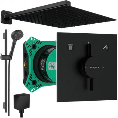 Produktbild von Hansgrohe und Jowi Unterputz Duschsystem Schwarz, mit 650mm Brausestange, Duscharmatur DuoTurn E