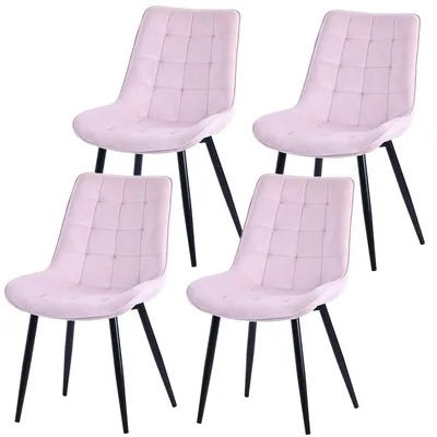 Produktbild von HOMAVO Esszimmerstuhl 4er-Set – Gepolsterte Stühle mit ergonomischer Rückenlehne, Metallbeinen und Samt- oder Baumwoll-Leinenbezug