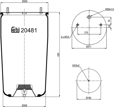 Produktbild von FEBI BILSTEIN Luftfederbalg 20481 430mm 300mm 190mm