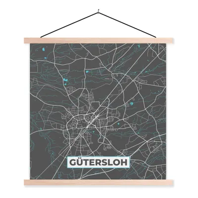 Produktbild von MuchoWow® Textilposter Stadtplan - Karte - Gütersloh - Blau - Deutschland - Karte 60x60 cm mit holzfarbenen Rahmen - Wanddekoration
