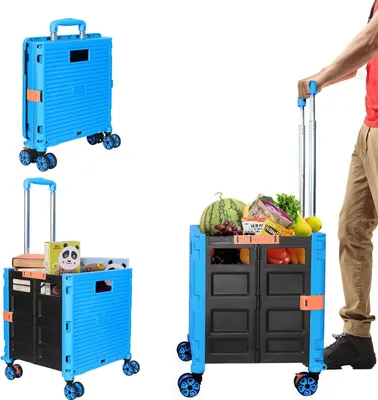Productafbeelding van Famanu inklapbare boodschappentrolley - tot 50 kg - Telescopische handgreep - Aluminium - Lila
