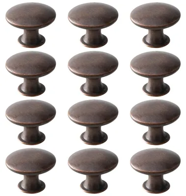 Image de 12 poignées de tiroir rondes vintage en laiton, boutons métalliques à visser pour commodes, meubles, armoires, meubles de cuisine et portes, 30 x 21 mm