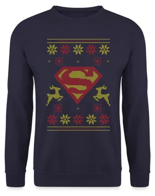 Produktbild von Spreadshirt Justice League Superman Logo Ugly Christmas Uni Pullover, 3XL, Navy