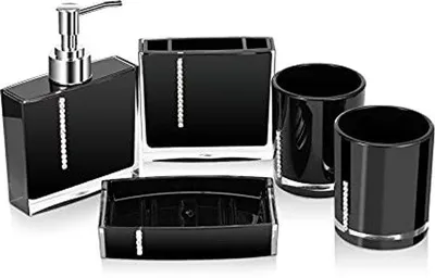 Immagine prodotto di Set da bagno 5 pezzi nero con dispenser per sapone e bicchiere