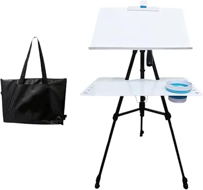 Imagen del producto de Kit de caballete y tablero de dibujo, caballete portátil para acuarela con trípode estable y plegable