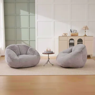 Image de OKWISH Fauteuil Pouf - avec Mousse à Mémoire de Forme et Base Antidérapante - en Fourrure artificielle - Gris Clair