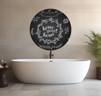 Produktbild von Wallario wasserfestes Poster selbstklebend 90 x 90 cm, Home sweet Home  Weiß auf Schwarz, Badezimmerposter Spritzschutz mit Hochglanzoberfläche in Glasoptik