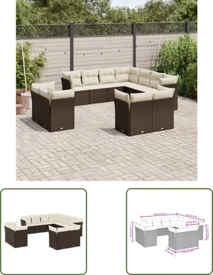 Produktbild von The Living Store 11-tlg. Garten-Sofagarnitur mit Kissen Braun Poly Rattan