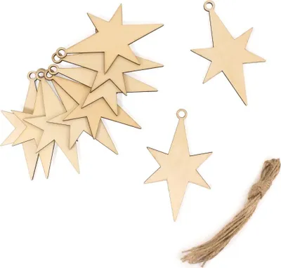 Produktbild von Oblique Unique 10 Holz Sterne mit Schnur Weihnachtsbaum Christbaum Anhänger