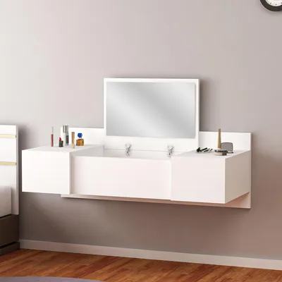 Image de Selci - Coiffeuse, 100x39x33h cm Blanc, Miroir Inclus