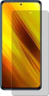A screen protector for a smartphone, shown from the front with a colorful abstract background.