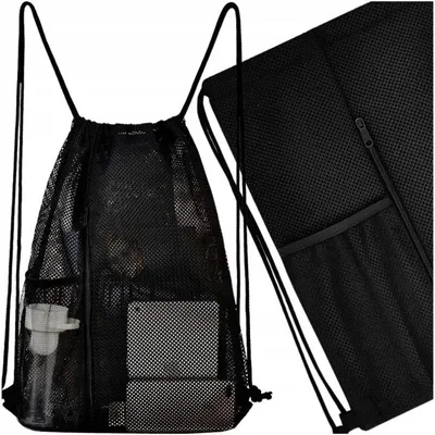 Produktbild von Netz-Rucksack Sportbeutel – Strandtasche Mesh – Für Pool, Schuhe & Wechselkleidung – Ultraleicht – Schwarz