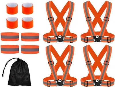 Productafbeelding van Reflecterende veiligheidsvesten voor fietsen, hardlopen en wandelen - set van 4 - Oranje veiligheidskleding met reflecterende strepen
