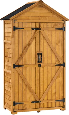Produktbild von M MCombo Gartenschrank Geräteschuppen Werkzeugschrank Outdoor-Schrank Gartenbox mit Satteldach aus Holz wasserfest, 1000D,(Natur)