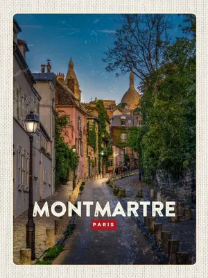 Produktbild von vianmo Holzschild 40x30 cm Montmartre Paris Retro Bildmotiv Reisemotiv Straße Stadt