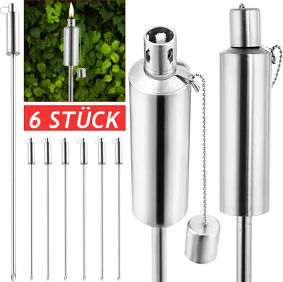 Produktbild von GARDEBRUK® Gartenfackeln für Draußen Öl 6er Set 330ml Edelstahl Metall Wetterfest 115cm Groß Outdoor Ölfackeln Docht Nachfüllbar Feuer Fackeln Boden