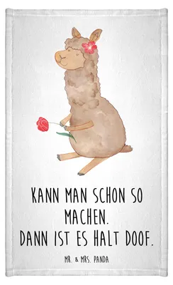 Produktbild von Mr. & Mrs. Panda Handtuch Alpaka Blume - Weiß - Geschenk, Spruch, Gäste-WC, Frotteetuch, Baumwollhandtuch, Lama, Gästehandtuch 30x50, Lamas, Klein