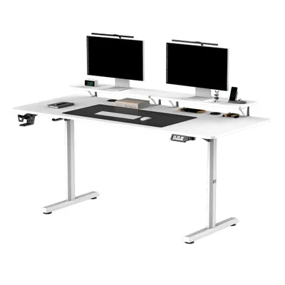 Produktbild von Ultradesk HIGHLANDER XXL - Weiß - Großer Computertisch, elektrische Höhenverstellung, Regale für Monitore, 160x70cm Platte, Mauspad und Zubehör