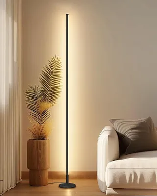 Produktbild von Minimalistische Eck-Stehlampe - 2700K-6500K Dimmbares LED-Nachtlicht - Moderne Stehlampe mit Fernbedienung für Wohnzimmer, Schlafzimmer - 57" 12W - Schwarz