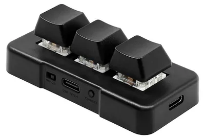 Obrázok produktu pre MK321-Pro – 3-tlačidlová mini klávesnica na mieru s mechanickými modrými spínačmi, pripojenie USB + 2,4 GHz + Bluetooth, pre kanceláriu, hry a multimédiá, čierna