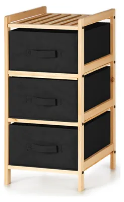 Produktbild von Kipit Aufbewahrungsschrank Bamboo - 3 Korbe - schwarz - 36 x 34 x 66 cm - Holz/Stoff