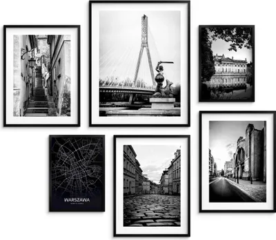 Immagine prodotto di Poster murale XXL per il soggiorno, pittura, set in bianco e nero Varsavia