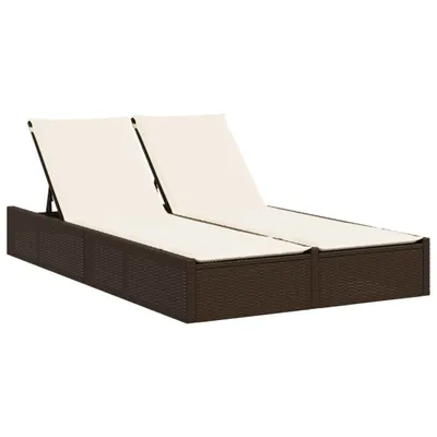 Produktbild von vidaXL Doppel-Sonnenliege mit Auflagen Braun Poly Rattan
