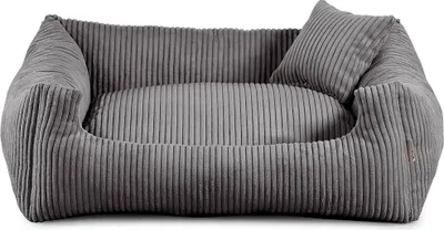 Produktbild von Hundebett – Weiches, geripptes Material mit Polyurethanschaumstoff-Füllung, schmutzabweisend, in verschiedenen Farben und Größen, inkl. kleinem Kissen (S - 65x55, Dunkelgrau)