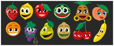 Produktbild von Wallario Premium Glasbild, freischwebende Optik, kräftige Farben, Größe 80 x 32 cm Motiv Obst-Smilies im Comic-Stil - Lustige Früchte