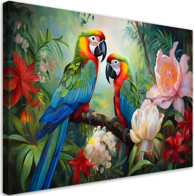 Produktbild von Leinwandbild Bunte Papageien Tropischer Dschungel 100x70 Feeby Bunt bild für die wand bereit zum aufhängen